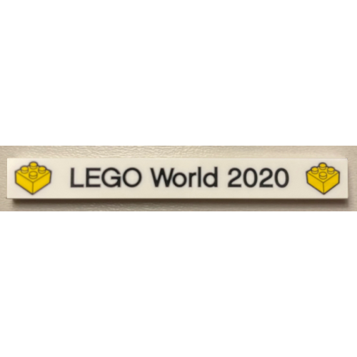Деталь LEGO 4162pb284 Tile 1 x 8 with 'LEGO World 2020' and Yellow Bricks Pattern