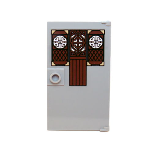 Деталь LEGO 60616pb014 Door 1 x 4 x 6 with Stud Handle with Cut-out Wood Panels with Asian Designs Pattern (Sticker) - Set 70751
