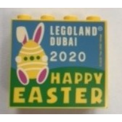 Brick 2 x 4 x 3 with LEGOLAND Dubai 2020 Happy Easter Pattern