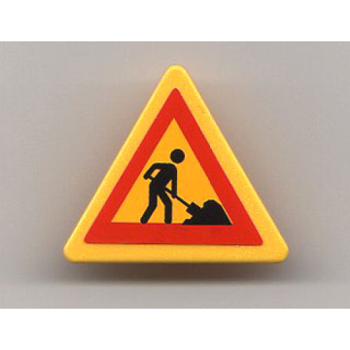 Деталь LEGO 892pb013 Road Sign 2 x 2 Triangle with Clip with Worker and 1 Pile Pattern (Sticker) - Set 7905