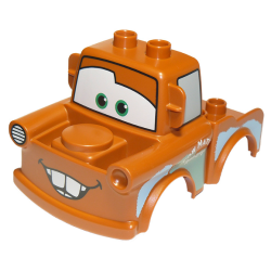 Duplo Car Body 2 Top Studs Truck with Cars Tow Mater Black Window Outline and 6 Teeth Pattern