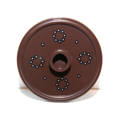 Деталь LEGO 91884pb002 Minifigure, Shield Circular / Round Rimmed Face with Stud with Silver Dots Pattern