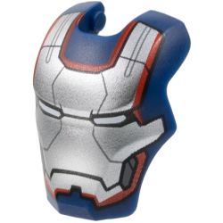 Minifigure, Visor Top Hinge Large with Silver Face Shield with Red Border, White Eyes, Dark Bluish Gray Trim on Cheeks Pattern