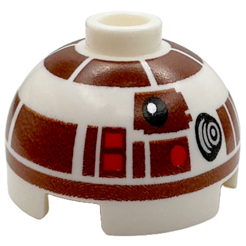 Деталь LEGO 553pb059 Brick, Round 2 x 2 Dome Top with Reddish Brown Panels and Band Around Dome Pattern (R7-D4)