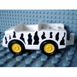 Duplo Car with 2 x 2 Studs and White Base with Yellow Wheels with Black Safari Stripes Pattern Duplo Car with 2 x 2 Studs and White Base with Yellow Wheels with Black Safari Stripes Pattern