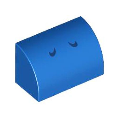 Деталь LEGO 37352pb025 Slope, Curved 1 x 2 with Bottom Stud Holder with 2 Dark Blue Curved Lines Pattern (Super Mario Blue Yoshi Nostrils) - Blue