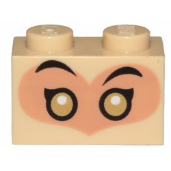Brick 1 x 2 with Gold Eyes with White Pupils and Black Eyebrows on Nougat Heart Pattern (Monkey King) Brick 1 x 2 with Gold Eyes with White Pupils and Black Eyebrows on Nougat Heart Pattern (Monkey King)