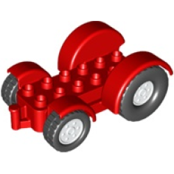 Duplo Car Base 2 x 6 Tractor with Mudguards and White Wheels with Black Tires - Red Duplo Car Base 2 x 6 Tractor with Mudguards and White Wheels with Black Tires - Red