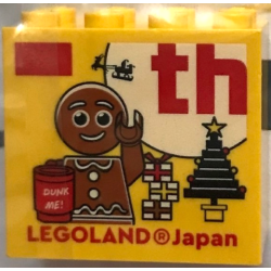 Brick 2 x 4 x 3 with LEGOLAND Japan, Gingerbread Man Minifigure with Mug with 'DUNK ME!', Moon, Christmas Tree, Presents, and 'th' Pattern Brick 2 x 4 x 3 with LEGOLAND Japan, Gingerbread Man Minifigure with Mug with 'DUNK ME!', Moon, Christmas Tree, Presents, and 'th' Pattern