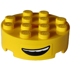 Brick, Round 4 x 4 with Hole with Black Lopsided Open Mouth Smile with Top Teeth Pattern (Sticker) - Set 75582