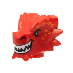 Minifigure, Head, Modified Dragon with Black Eyes and Nostrils, Orange Scales, White Sharp Teeth Pattern