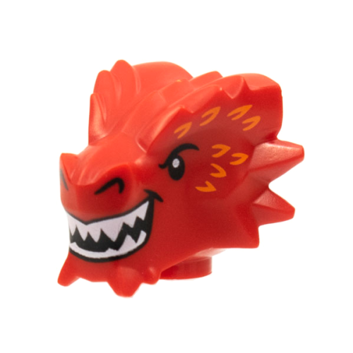 Деталь LEGO 77194pb01 Minifigure, Head, Modified Dragon with Black Eyes and Nostrils, Orange Scales, White Sharp Teeth Pattern