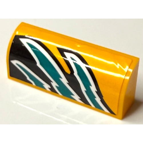 Деталь LEGO 6191pb045R Slope, Curved 1 x 4 x 1 1/3 with White and Dark Turquoise Flames on Black Background Pattern Model Right Side (Sticker) - Set 60389