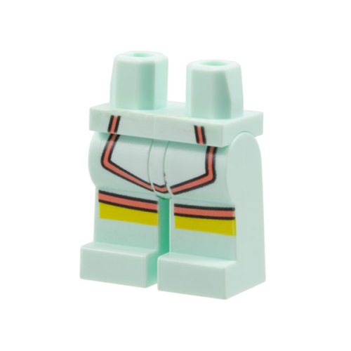 Деталь LEGO 970c00pb1025 Hips and Legs with White Apron, Dark Pink Hem and Yellow Knees Pattern