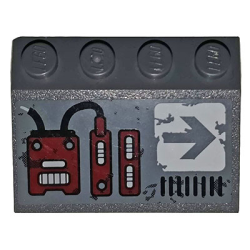 Slope 33 3 x 4 with Dark Red Mechanical Panels and Dark Bluish Gray Arrow on White Background Pattern Model Right Side (Sticker) - Set 70009 Slope 33 3 x 4 with Dark Red Mechanical Panels and Dark Bluish Gray Arrow on White Background Pattern Model Right Side (Sticker) - Set 70009