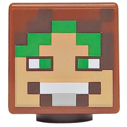 Minifigure, Head, Modified Cube with Pixelated Nougat Face, Bright Green Eyes and Hair, Light Bluish Gray Mouth with White Teeth Pattern (Minecraft Wolf Tamer / Gold Hunter)