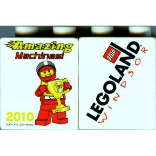 Деталь LEGO 4066pb389 Duplo, Brick 1 x 2 x 2 with Amazing Machines 2010 LEGOLAND Windsor Pattern