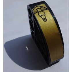 Stickered Assembly 3 x 3 with Black Coupling on Gold Background Pattern (Sticker) - Set 8007 - Technic, Liftarm 3 x 3 L-Shape with Quarter Ellipse Thin
