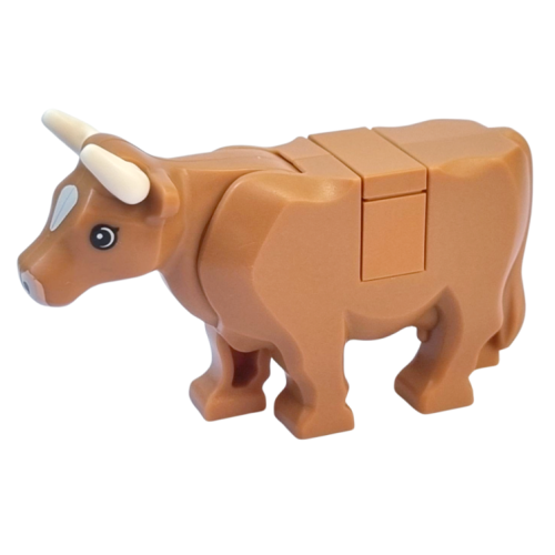 Деталь LEGO 64452pb01c03 Cow with Light Nougat Muzzle and White Spot on Head Pattern with Short Horns (Tile on Top)