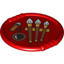 Duplo Utensil Disk with Ink Stick, Black Spots, Ink Stone, and Dark Orange Brushes with White Bristles Pattern (Chinese Calligraphy Set)