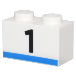 Brick 1 x 2 with Black Number 1 and Blue Stripe Pattern