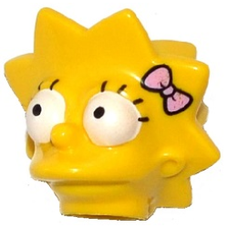 Minifigure, Head, Modified Simpsons Lisa Simpson with Bright Pink Bow Pattern