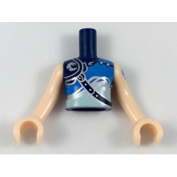 Torso Mini Doll Girl Armored Top with Blue, Silver and Light Aqua Trim, Water Icon Pattern, Light Nougat Arms with Hands with Blue Tattoo