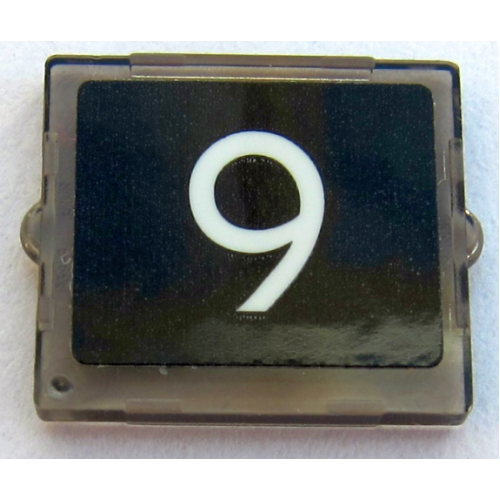 Деталь LEGO 60601pb019 Glass for Window 1 x 2 x 2 Flat Front with White Number 9 on Black Background Pattern (Sticker) - Set 10258