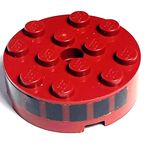 Деталь LEGO 87081pb011 Brick, Round 4 x 4 with Hole with 8 Black Rectangles Pattern (Sticker) - Set 75309