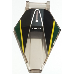 Windscreen 6 x 4 x 1 Hexagonal with Bar Handle with 'LOTUS', Silver and Yellow Lines, Black and Dark Green Panels Pattern Windscreen 6 x 4 x 1 Hexagonal with Bar Handle with 'LOTUS', Silver and Yellow Lines, Black and Dark Green Panels Pattern
