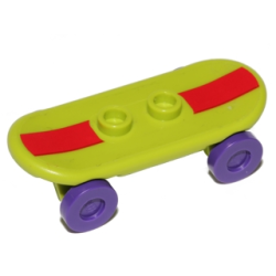 Minifigure, Utensil Skateboard Deck with Dark Red Stripe Pattern (Sticker) with Dark Purple Wheels (42511pb14s / 2496) - Set 71006