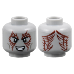 Minifigure, Head Alien Black Eyebrows, Dark Red Tattoos, Dark Bluish Gray Cheek Lines and Chin Dimple, Open Mouth Smile with Teeth Pattern