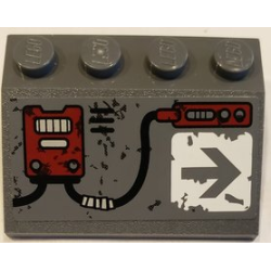 Slope 33 3 x 4 with Dark Red Mechanical Panels and Arrow on Worn White Background Pattern Model Right Side (Sticker) - Set 70009 Slope 33 3 x 4 with Dark Red Mechanical Panels and Arrow on Worn White Background Pattern Model Right Side (Sticker) - Set 70009