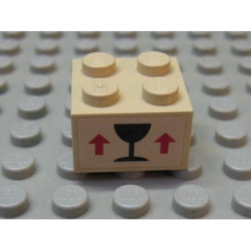 Деталь LEGO 3003pb077 Brick 2 x 2 with Black Wineglass and 2 Red Arrows Up on Tan Background Pattern (Sticker) - Set 7997