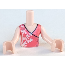 Torso Mini Doll Girl Coral Wrap Top with White Tree Pattern, Light Nougat Arms with Hands