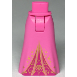 Mini Doll Hips and Skirt Full Length with Ornate Gold Rose and Magenta Inset Pattern - Thick Hinge