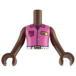 Torso Mini Doll Girl Dark Pink Sleeveless Shirt with Magenta Pocket and Collar, Gold Badge, White Belt with Buckle Pattern, Umber Arms with Hands