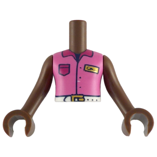 Деталь LEGO FTGpb529c01 Torso Mini Doll Girl Dark Pink Sleeveless Shirt with Magenta Pocket and Collar, Gold Badge, White Belt with Buckle Pattern, Umber Arms with Hands