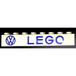 Brick 1 x 8 without Bottom Tubes with Cross Side Supports with Blue 'VW LEGO' Pattern