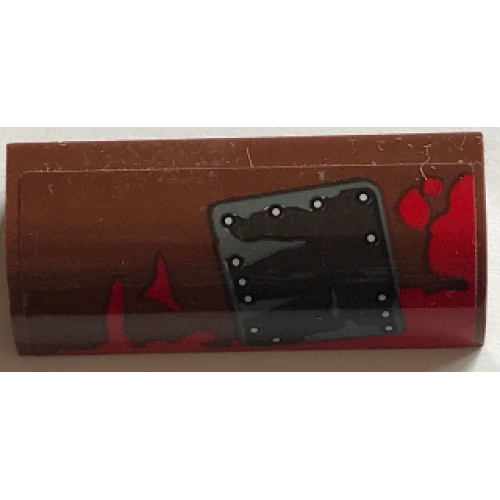 Деталь LEGO 6191pb018L Slope, Curved 1 x 4 x 1 1/3 with Mud Splotches and Black and Silver Squared Patch Pattern (Sticker) - Set 70907