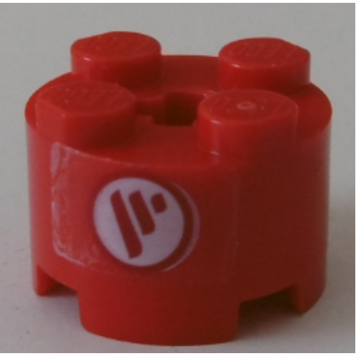 Деталь LEGO 3941pb39 Brick, Round 2 x 2 with Axle Hole with 3 Red Stripes in White Circle Pattern (Sticker) - Set 42100