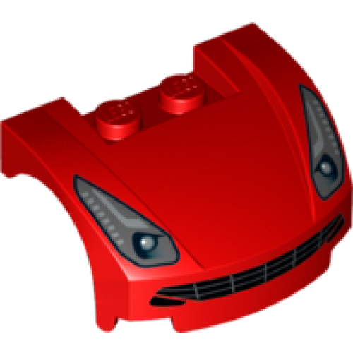 Деталь LEGO 98835pb012 Vehicle, Mudguard 3 x 4 x 1 2/3 Curved Front with Headlights and Black Grille Pattern