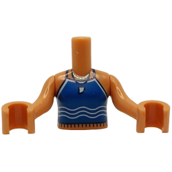Torso Mini Doll Girl Blue Tank Top with White Wavy Lines, Tooth and Silver Necklace Pattern, Nougat Arms with Hands