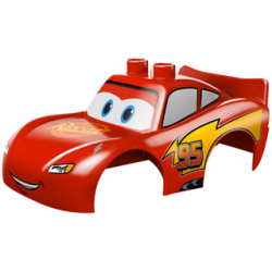 Duplo Car Body 2 Top Studs and Spoiler with Cars Lightning McQueen Rust-Eze Pattern