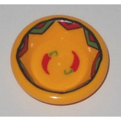 Minifigure, Utensil Dish 3 x 3 with Red Hot Chili Peppers and Black, Bright Green and Red Border Pattern