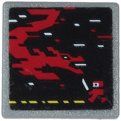 Road Sign 2 x 2 Square with Open O Clip with Video Game Display with Dark Red Ninja, Dragon and Pixels Pattern (Sticker) - Set 71712