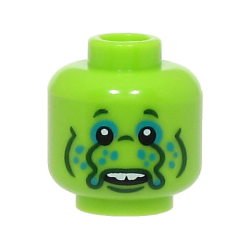 Minifigure, Head Alien Black Eyes, Dark Turquoise Eye Shadow and Dots, Nose with Tentacles, Dark Green Wrinkles, White Teeth Pattern (BAM)