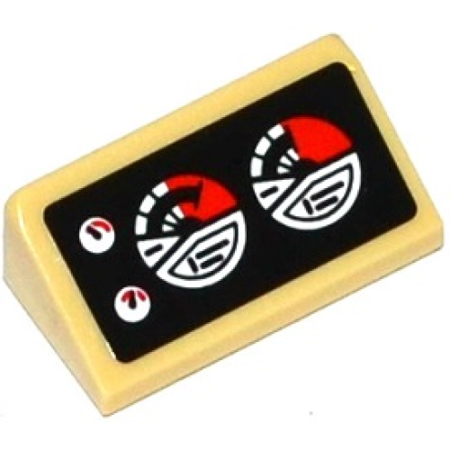 Деталь LEGO 85984pb097 Slope 30 1 x 2 x 2/3 with 4 Red and White Gauges on Black Background Pattern (Sticker) - Set 76041