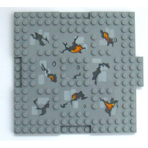 Деталь LEGO 15623pb003 Brick, Modified 16 x 16 x 2/3 with 1 x 4 Indentations and 1 x 4 Plate with Cracks and Lava Pattern
