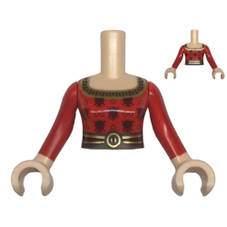 Torso Mini Doll Woman Red Dress Top with Dark Red Hearts, Gold Neck Trim and Belt with Buckle and 2 Stripes Pattern, Light Nougat Arms with Hands with Red Long Sleeves